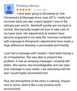 Google review for chiropractor Broadway AT Yew
